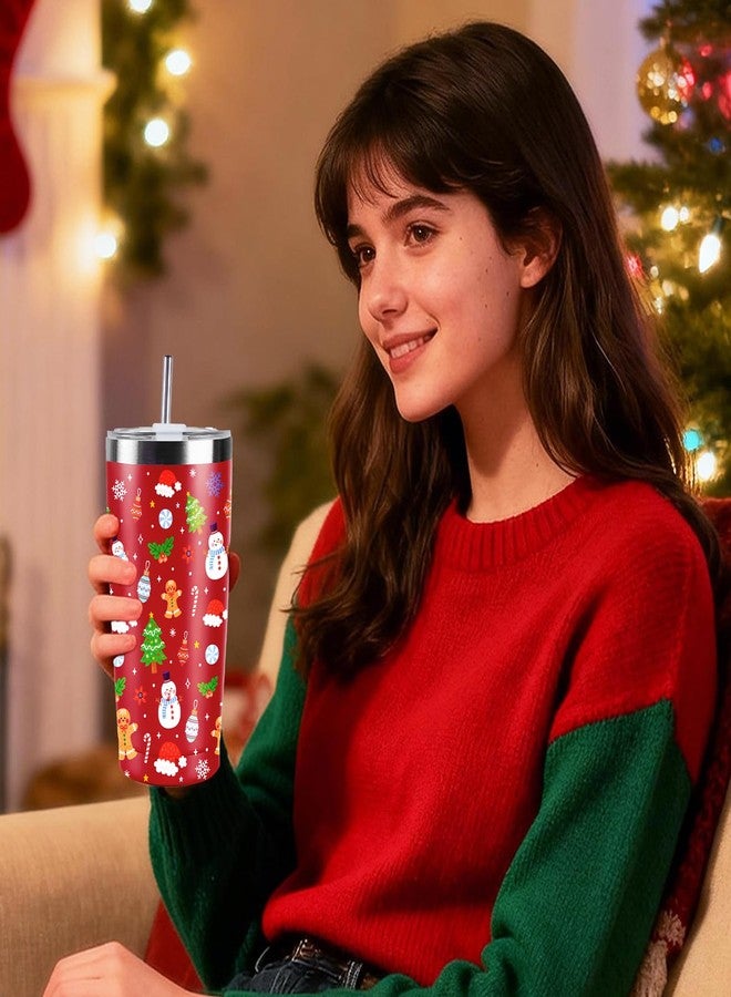 CUPLOOV Christmas Gifts for Women 2025, 20 oz Red Stainless Steel Christmas Coffee Tumblers with Lid and Straw, Insulated Coffee Travel Mug, Best Xmas Themed Gifts for Women Men Girls Teachers Coworkers - Image 2